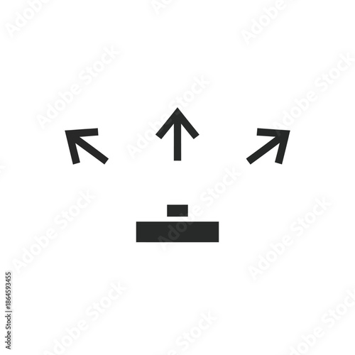 A black icon depicting a central base with three arrows pointing outwards and upwards, symbolizing expansion or distribution.
