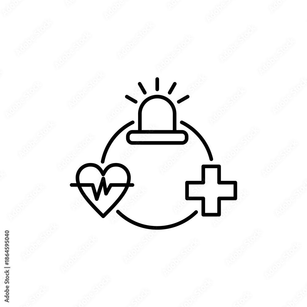 Obraz premium Medical alert symbol depicts heart siren and plus sign. Suitable for healthcare messages, medical websites, and emergency service concepts.