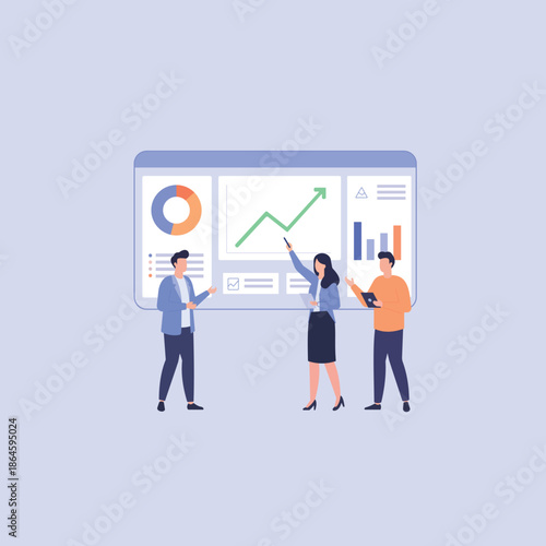 Modern Business Analytics Dashboard Scene with Professionals