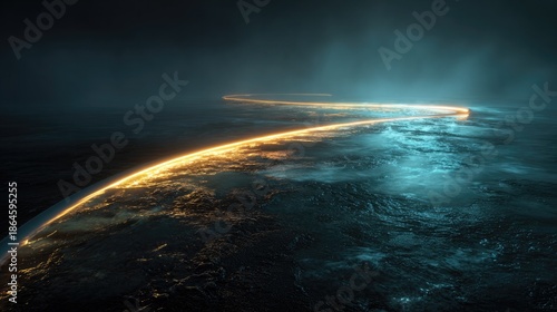 Underwater fiber optic cable glowing with fast moving data lights
