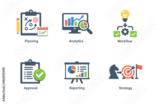 Modern business operations icon collection designed for dashboards reports and professional interface layouts