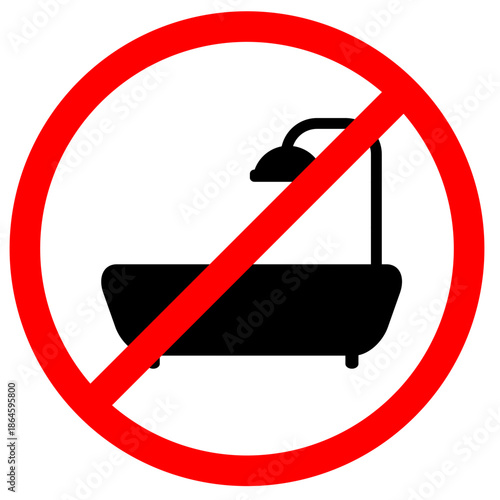 No shower bathtube signage printable with shower tap black colour silhouette vector illustration