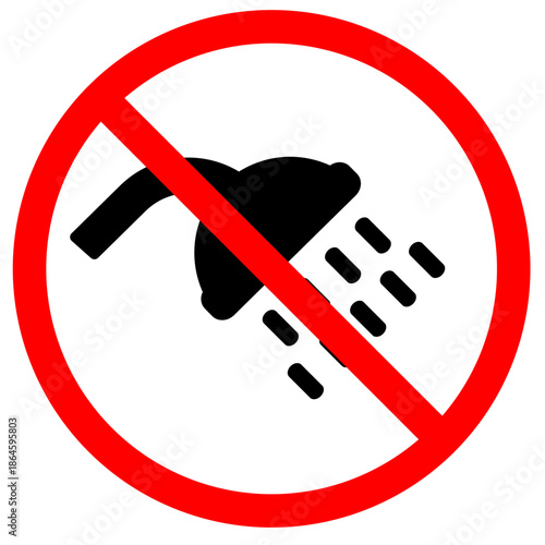 No shower signage printable with shower tap and water spread black colour silhouette vector illustration