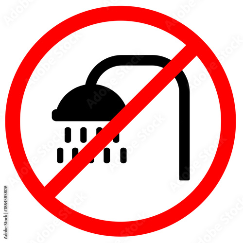 No shower signage printable with shower tap black colour silhouette vector illustration
