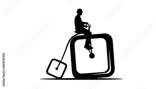 Surreal Silliness: Person on Square-Wheeled Penny-Farthing Bicycle Silhouette - Absurd Humor Vector