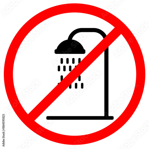 No shower signage printable with shower standing tap black colour silhouette vector illustration