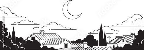 Bright Crescent Moon in a Starry Night Sky, Celestial and Mystical Space Background Vector