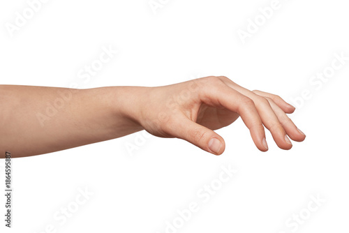 Canvas-taulu Young adult person's hand extending forward over a clean plain background, creat