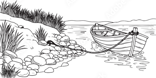 Small Rowboat on a Serene Lake Surrounded by Nature, Recreational Boating Vector Illustration
