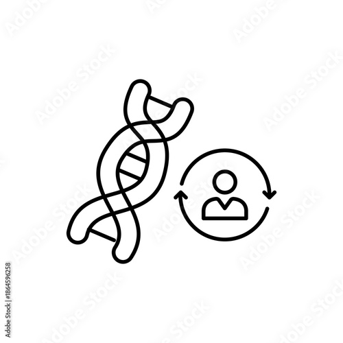 Dna strand and person with circular arrows. Suitable for science, biology, genetics, research, and medical concepts in design projects.