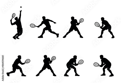 Silhouettes of people playing tennis