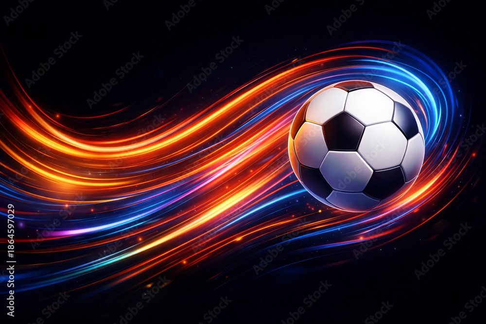 Naklejka premium Abstract Football with Dynamic Neon Motion Trails on Dark Background