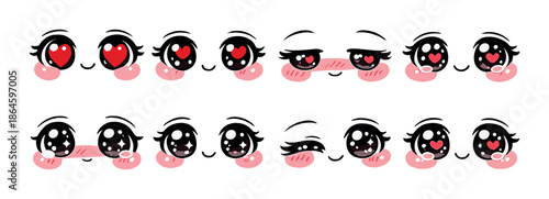 Kawaii anime eyes expression set: cute cartoon emotions design