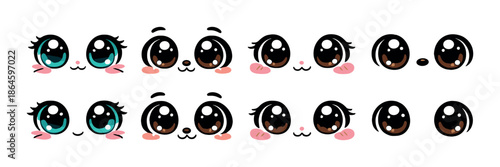 Set of cute kawaii style eyes with various expressions and colors