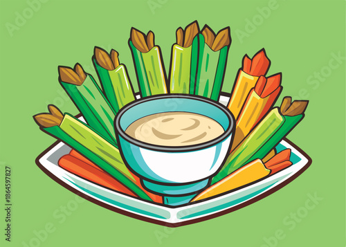 Colorful veggie sticks with creamy dip.