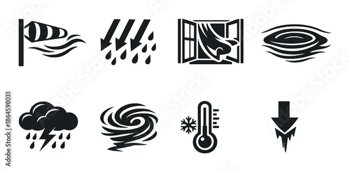 Weather icons: wind, rain, storm, temperature, hurricane, flood, tornado, extreme conditions