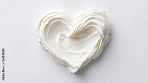 Yogurt, A perfect heart shape made from thick white Greek yogurt, with a smooth, creamy texture, on a clean, seamless white background, minimalist food photography.
