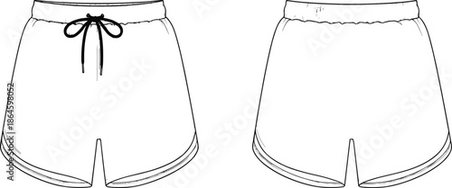 Minimal hand drawn shorts outline illustration set with waistband and drawstring isolated on white background