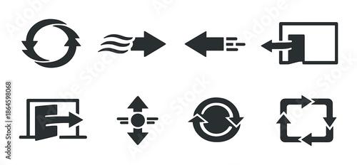 Vector arrows and cycles: directional and cyclic flow icons on gray background