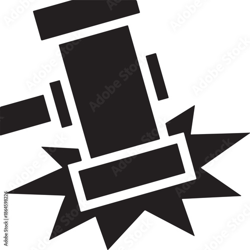 Black gavel with starburst on transparent background judge law court justice explosion impact icon symbol illustration graphic clipart simple flat bold abstract shape vector line