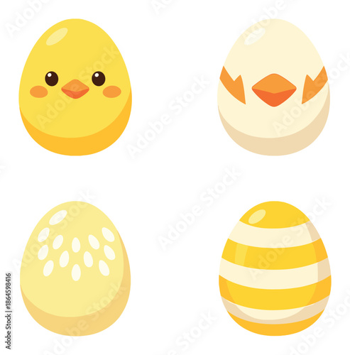 Cute cartoon easter eggs with chick designs and bright patterns