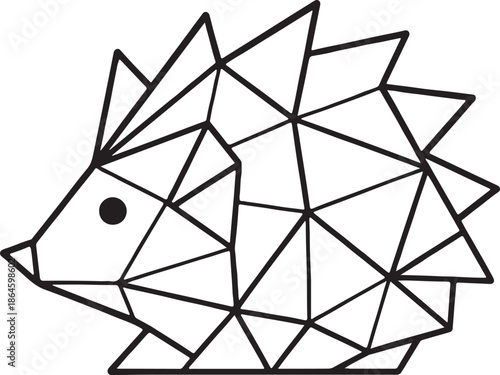 Geometric hedgehog illustration on transparent background polygon shape black white animal wildlife prickly spiky clipart simple minimalist art design element icon symbol logo grafik vector