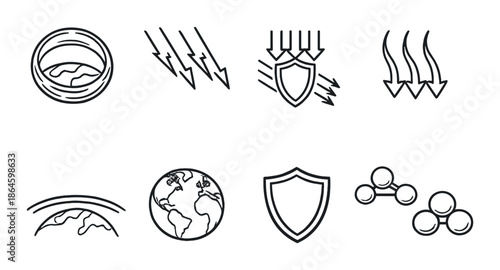 Set of weather and protection icons on dark background