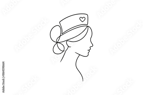Female Nurse Profile Minimal Line Art Illustration