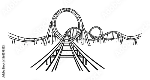 Black and white roller coaster with loop on dark background