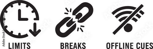 Icons Representing Limits, Breaks, and Offline Cues Concept