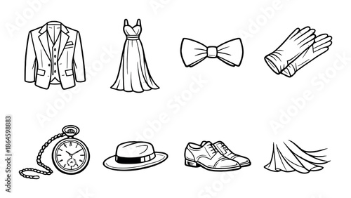 Vintage fashion illustrations: elegant attire and accessories collection