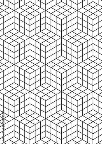Three dimensional cube grid pattern coloring page with isometric geometric illusion design