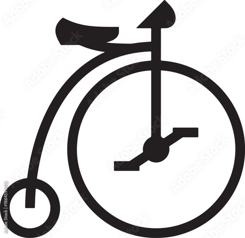 Black silhouette of a penny farthing bicycle on transparent background bike unicycle vintage antique transportation vehicle wheel cycle icon clipart illustration graphic design element symbol