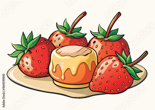 Sweet strawberries with honey cake.