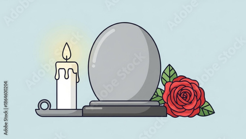 Crystal ball with candle and rose fortune telling concept flat illustration for mystical or spiritual themes