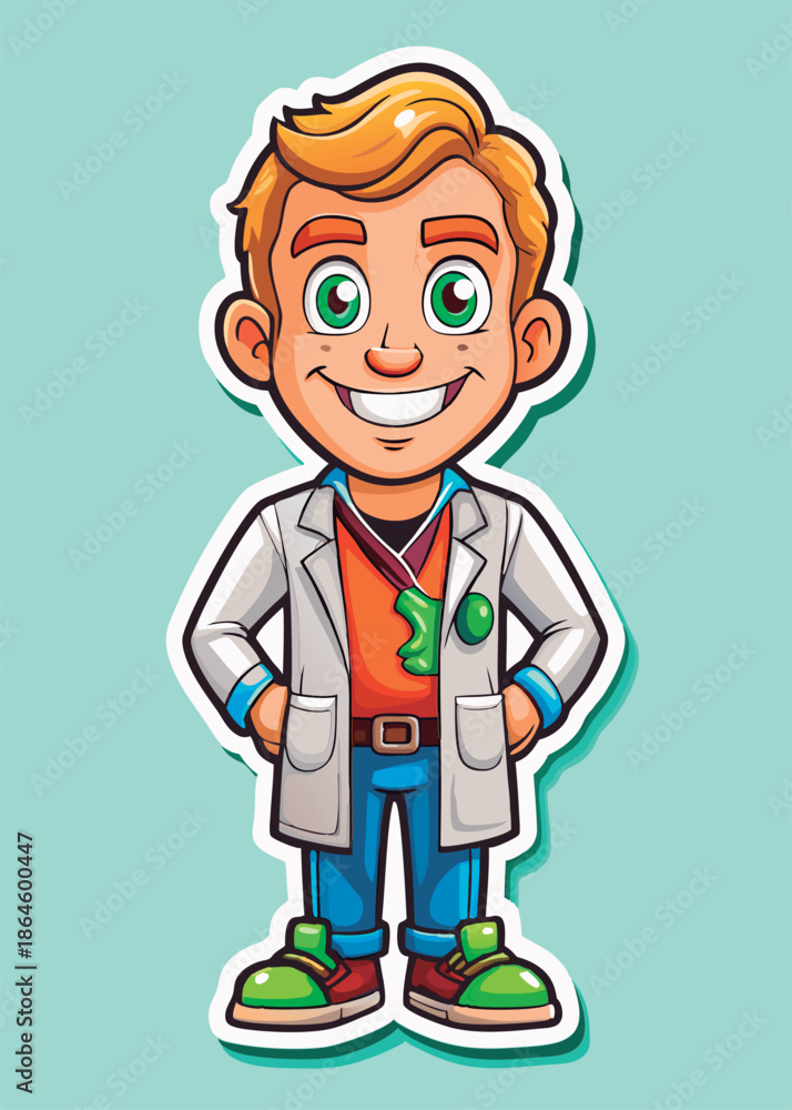 Fototapeta premium Vector illustration of a Friendly cartoon scientist character.