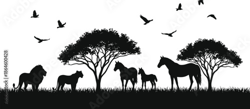 African Savanna Wildlife Silhouettes