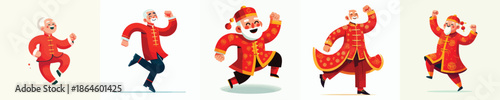 vector of a grandfather dancing happily celebrating Chinese New Year