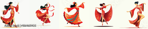 vector of a woman dancing happily celebrating Chinese New Year