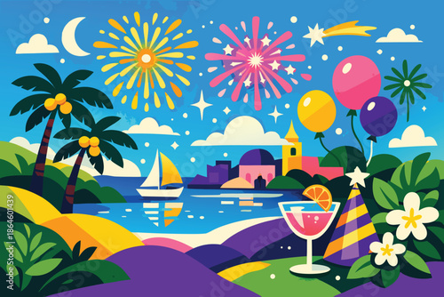 New Year Celebration with Joy and Fireworks