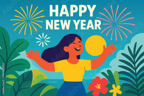 New Year Celebration with Joy and Fireworks