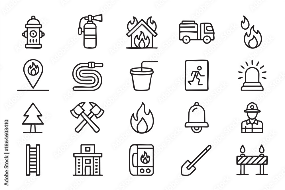 Fototapeta premium Fire Safety UI Icons for Alarm Systems and Response Applications