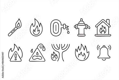 Emergency Fire Warning Icons for Safety Apps and Signage