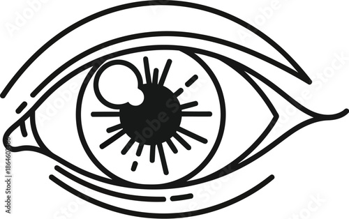 Minimalist black line art illustration of an open human eye above the text jungle wil wife centered on a pale background