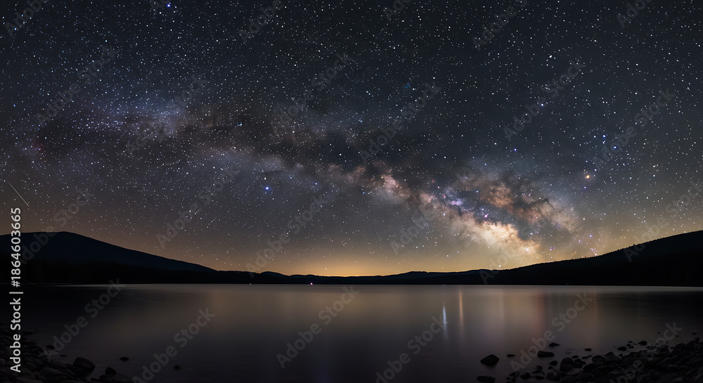 Fototapeta premium Milky Way Over Still Lake at Night