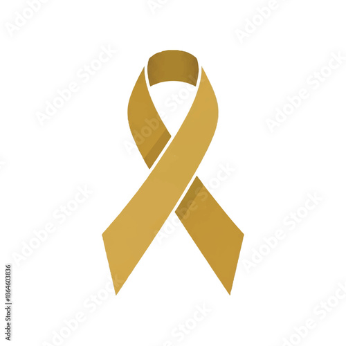 A gold ribbon symbolizing awareness and support is centered against a plain white background