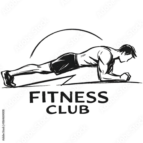 Fitness Club in Action: An illustration captures the essence of a fitness club, showcasing a determined individual executing a plank exercise, embodying strength and dedication.