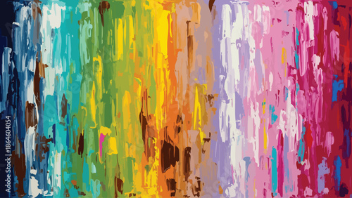 A vibrant abstract painting featuring bold, vertical strokes of various colors