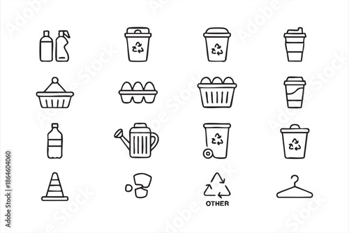 Trash and Recycling Icons for Sustainability Apps and Dashboards