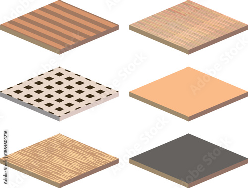 おしゃれな床・木・フローリング風のアイソメトリックな箱庭イラスト素材